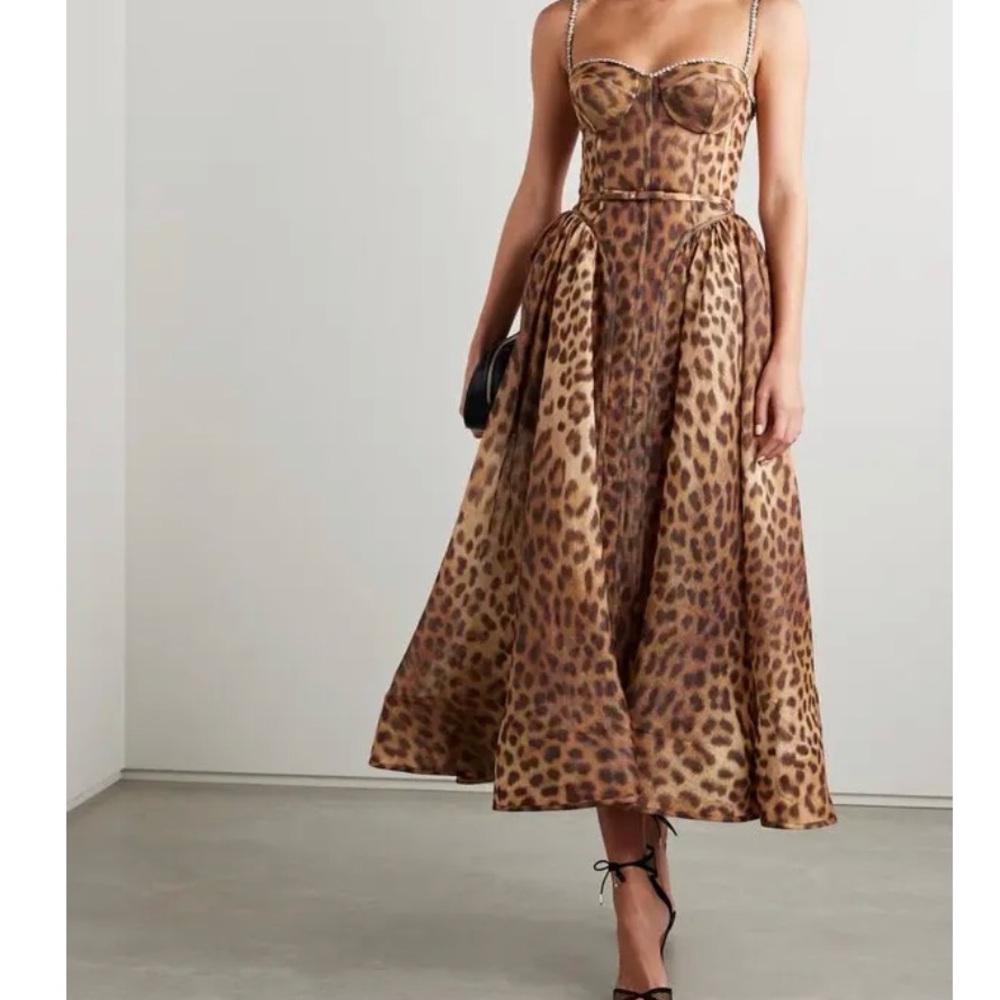 Zimmermann Crush Panelled Leopard Midi Dress - Picture 2 of 10